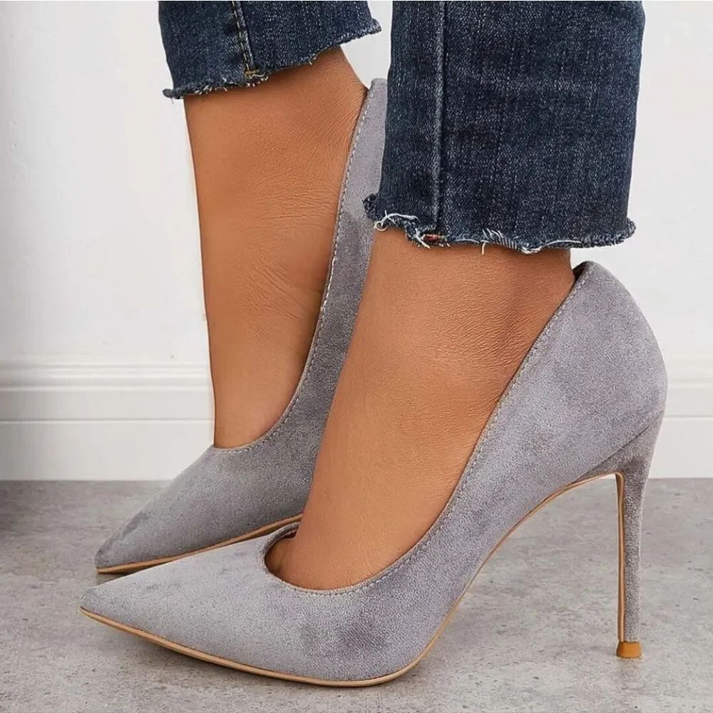 SHOEDAZZLE SUEDE POINTED TOE DRESS PUMPS STILETTO HIGH HEELS